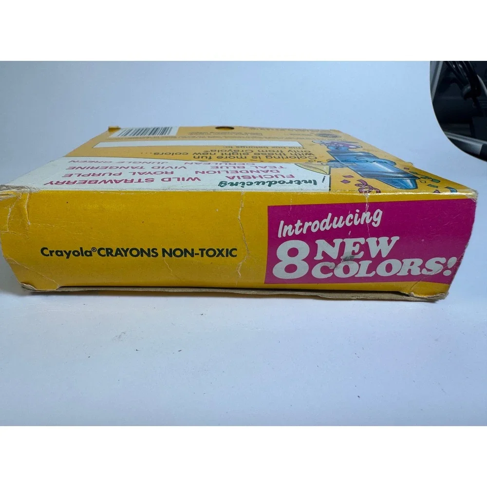 Vintage 1990 Crayola 64 Crayons Box with Sharpener 8 New Colors Collectible Art